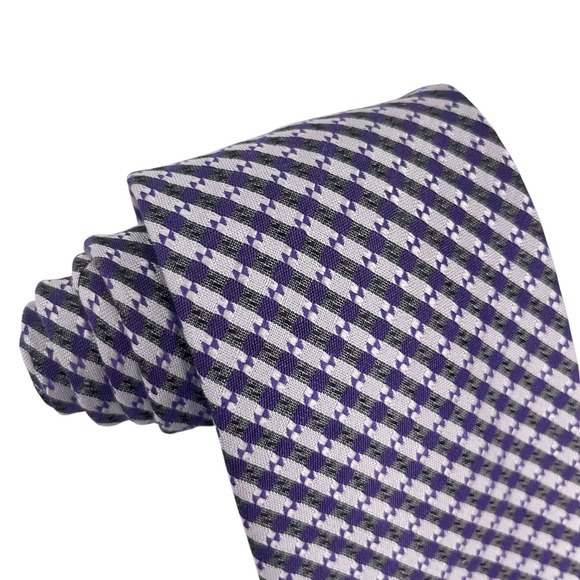 Tom Ford Mens Tie Lilac Purple Checkered Striped Silk Linen 3 7/8" (W) x 60" (L) - Picture 6 of 7